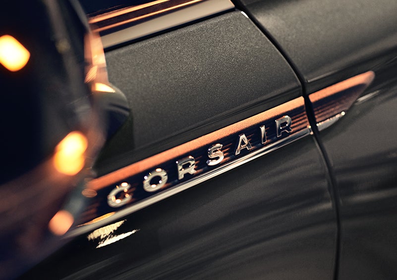 The stylish chrome badge reading “CORSAIR” is shown on the exterior of the vehicle. | Sheehy Lincoln of Richmond in Richmond VA